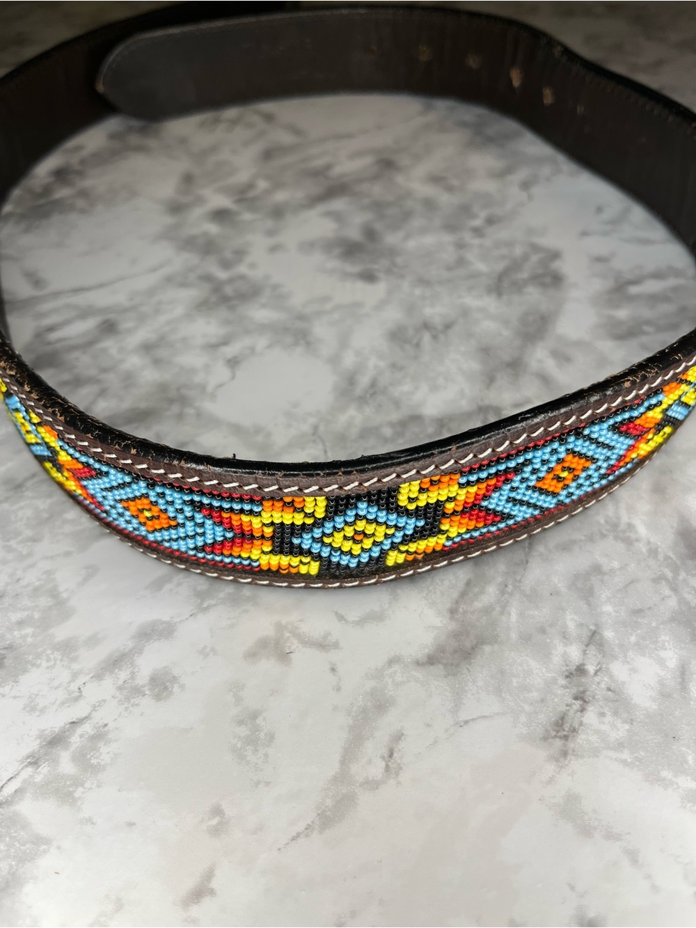 Hand Crafted Multicolor Beaded Leather Belt